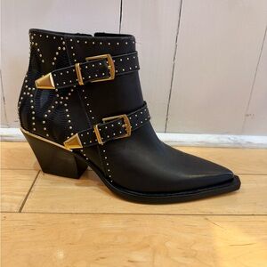 Dolce Vita Black and Gold Buckle Ankle Boots